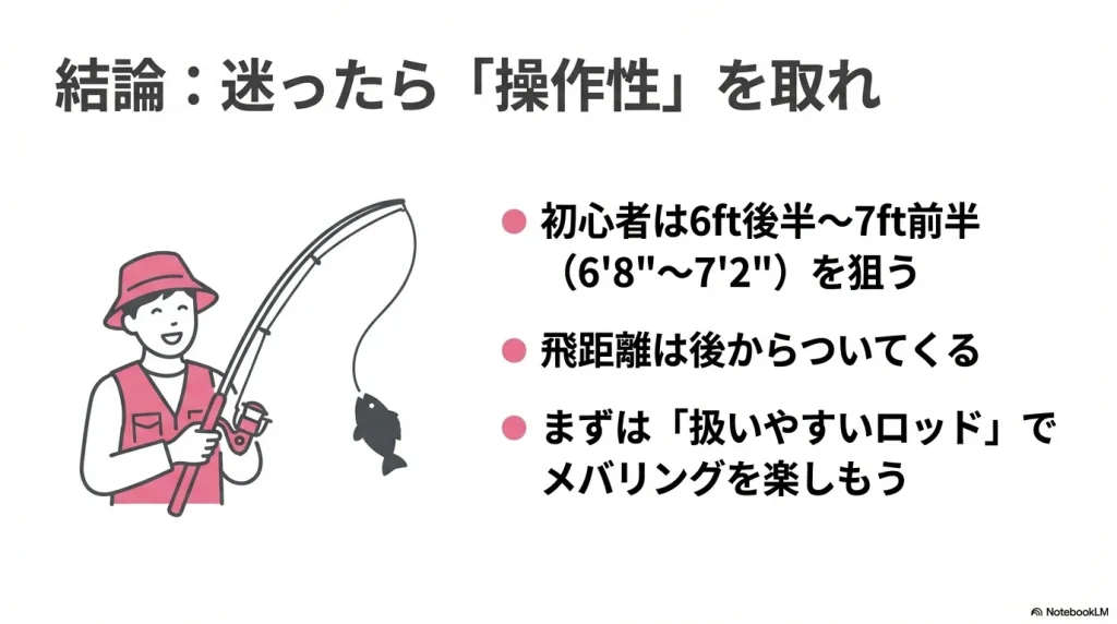 はじめてのメバリングロッドの長さ選びで迷ったら、飛距離よりも操作性をとったほうがいい。