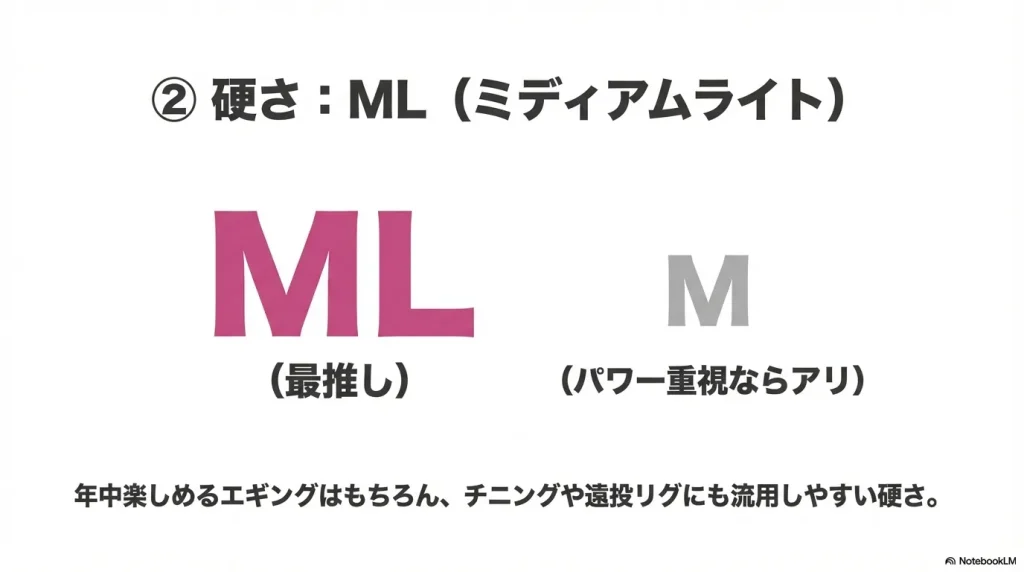 いろんなジャンルで万能に使えるエギングロッドを選ぶなら、硬さはMLがおすすめ