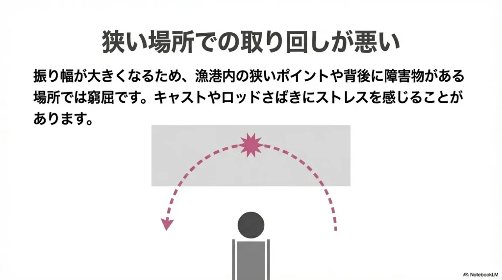 ロングロッドは狭い場所での取り回しが悪い。